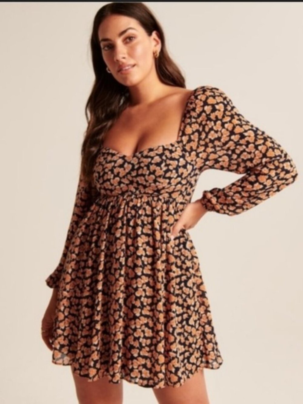 Abercrombie & Fitch Long sleeve mini babydoll dress lined floral pockets XL